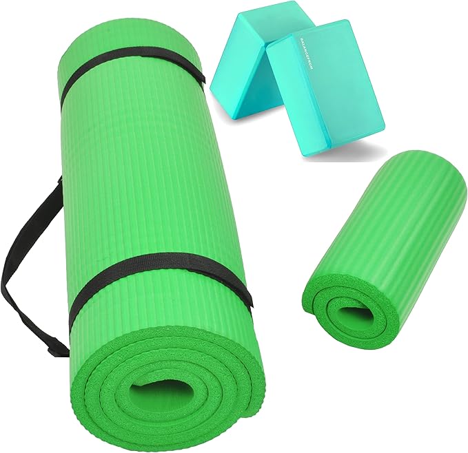 Fitvids All Purpose 1/2-Inch Extra Thick High Density Anti-Tear Exercise Yoga Mat and Knee Pad with Carrying Strap and Opt...