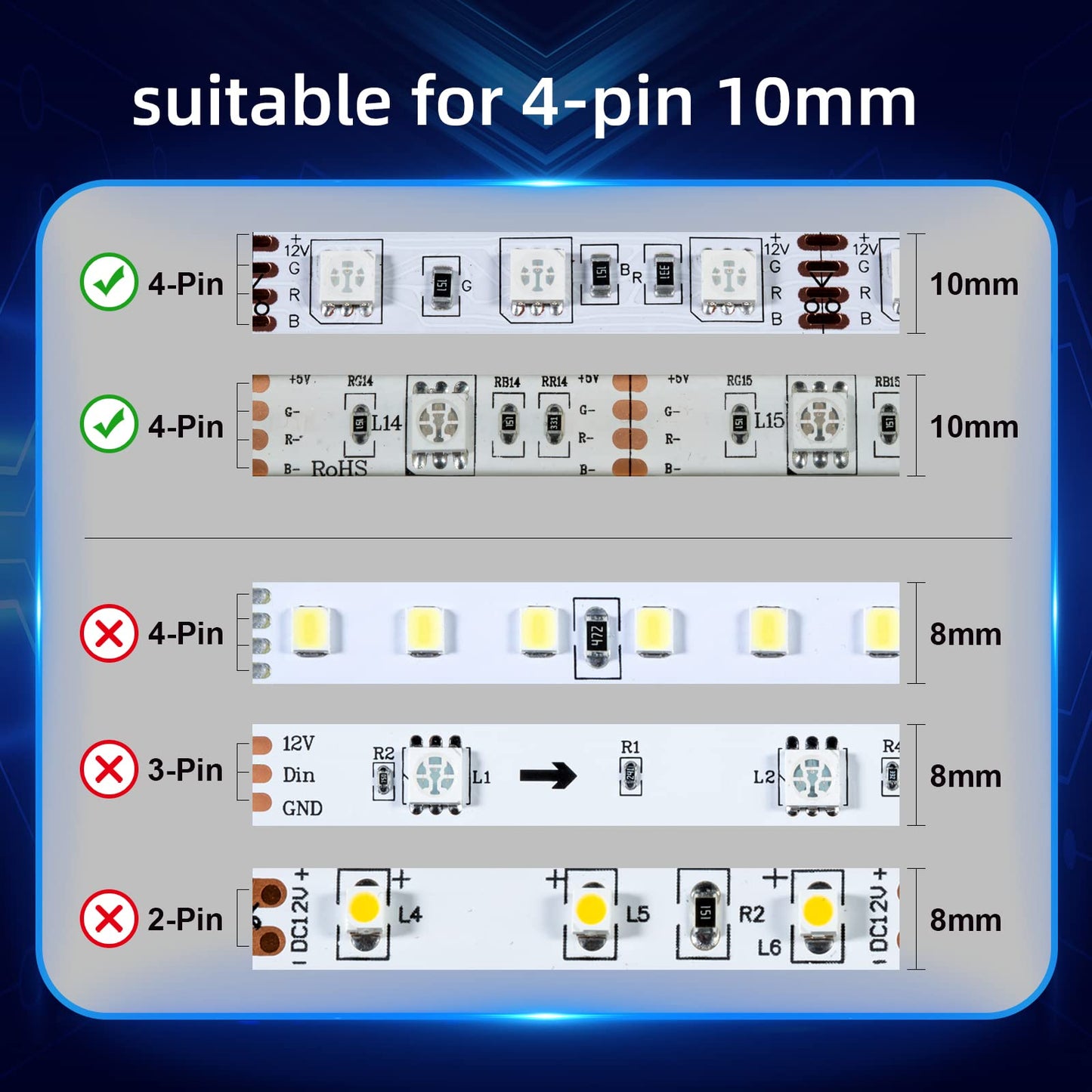 Red Snail 10Pcs Led Strip Connectors - 20 Ft 4 Pin 10Mm Rgb Smd 5050 Extension Cable