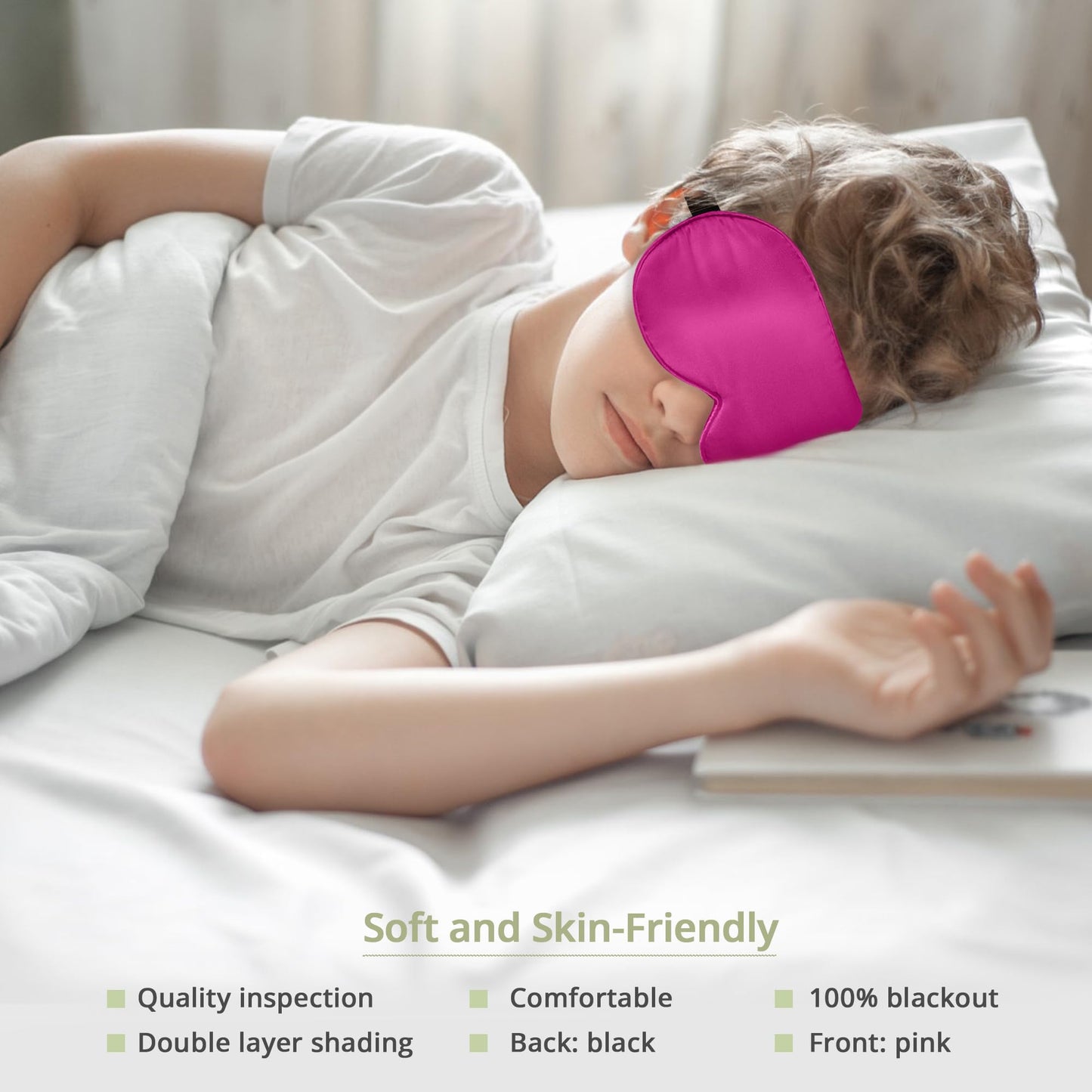 Kids Sleep Mask Eye Cover, 100% Real Natural Pure Silk Eye Mask with Adjustable Strap, Blindfold Kids Eye Mask for Sleeping, Eye Shade for Boys Girls and Adult, Pressure-Free Comfort (Rose red)