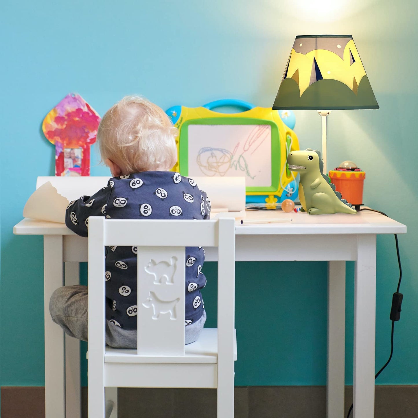 HERBESTBAY Kids Table Lamp, Dinosaur Design, 13 Inch, Metal, Green Tyrannosaurus, Model HERBAY6002, Includes LED Bulb
