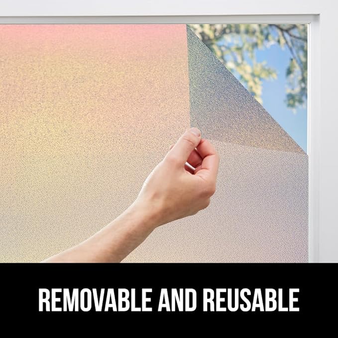 GORILLA GUARD Two Way Sun Blocking Window Privacy Film, 35.4" x 78.7”, Strong Static Clings to Glass Windows, Peel and Stick, Removable No Residue Stickers, Decorative Bathroom Door Coverings, Rainbow