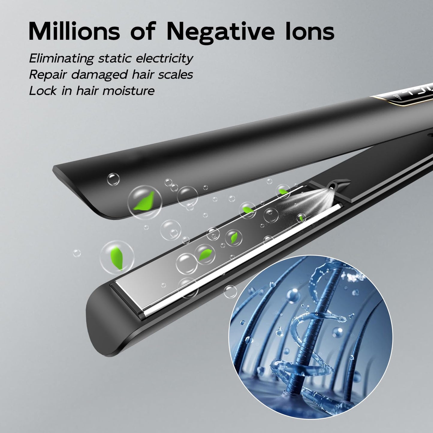 Nicebay Hair Straightener and Curler Fast Heating Titanium Iron with 5 Temp Settings and Negative Ion Technology, Travel-Friendl