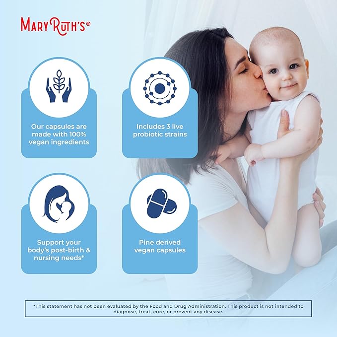 MaryRuth Organics Postnatal Probiotics for Breastfeeding Women | Nursing Probiotic Capsules with Vitamins | Minerals & Antioxidants | 54 Billion CFU | Non-GMO | Vegan | 30 Servings