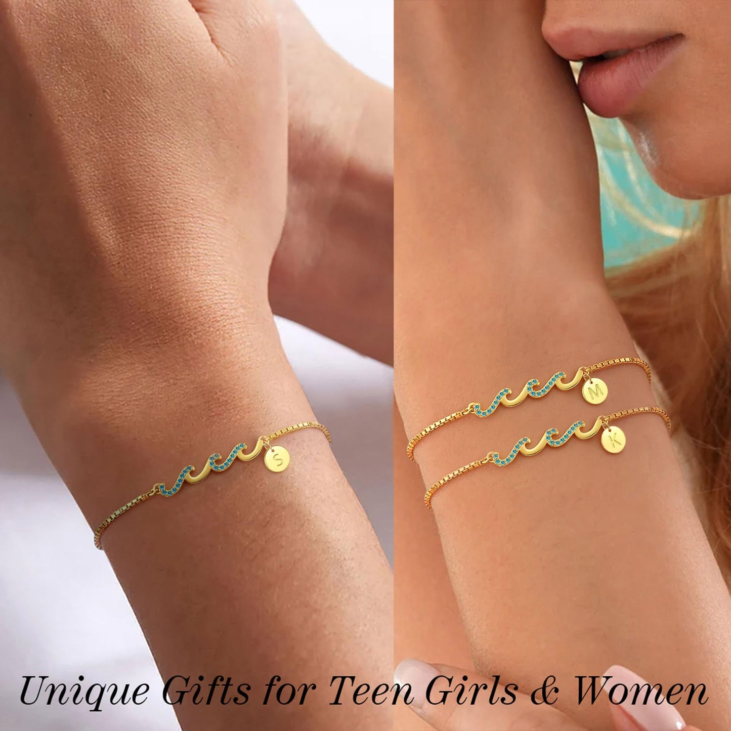 Gifts for Mom from Son, Presents for Mom Stocking Stuffers for Women O Initial Bracelets for Women Dainty Gold Bracelet with Wav