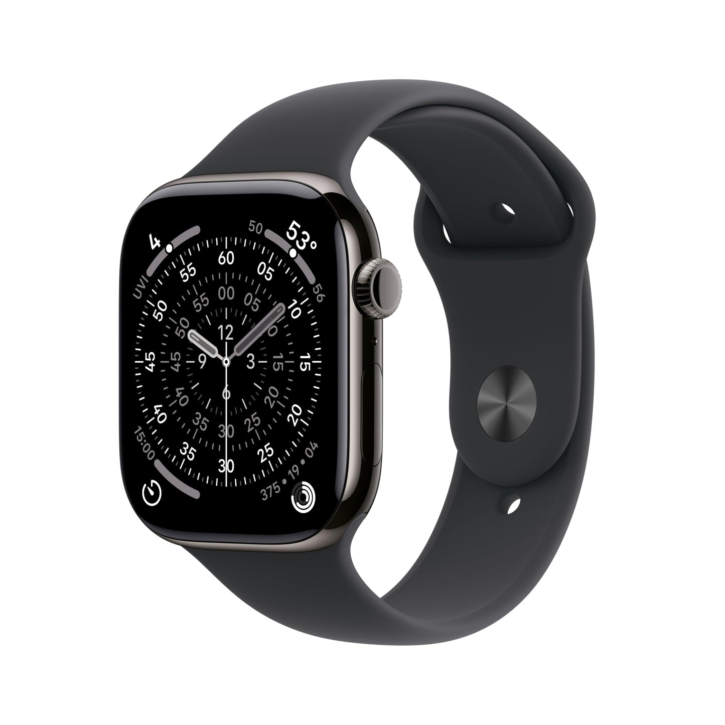 Apple Watch Series 11 [GPS + Cellular 46mm] Smartwatch with Slate Titanium Case with Black Sport Band - M/L. Sleep Score, Fitnes