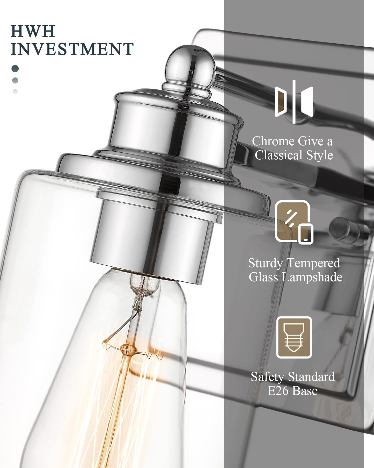 Bathroom Vanity Light Chrome  Hwh Modern Wall Lighting Over Mirror  1-Light Wall Sconce With Clear Glass Shade For Bathroom  Powder Room  Dressing Table  5Hlt63B Ch