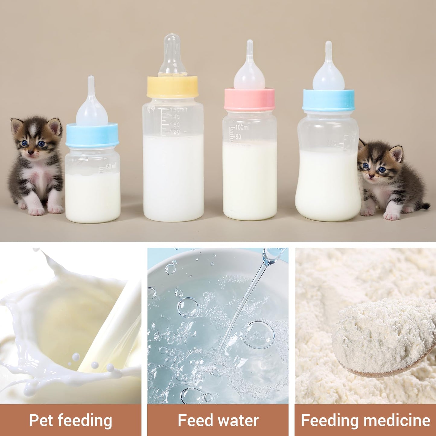 Puppy Kitten Nursing Bottle 3.4oz - Small Animal Feeding Kit with Nipples | Hand Feeding Supplies for Puppies, Kittens, Rabbits, Ferrets & Newborn Pets