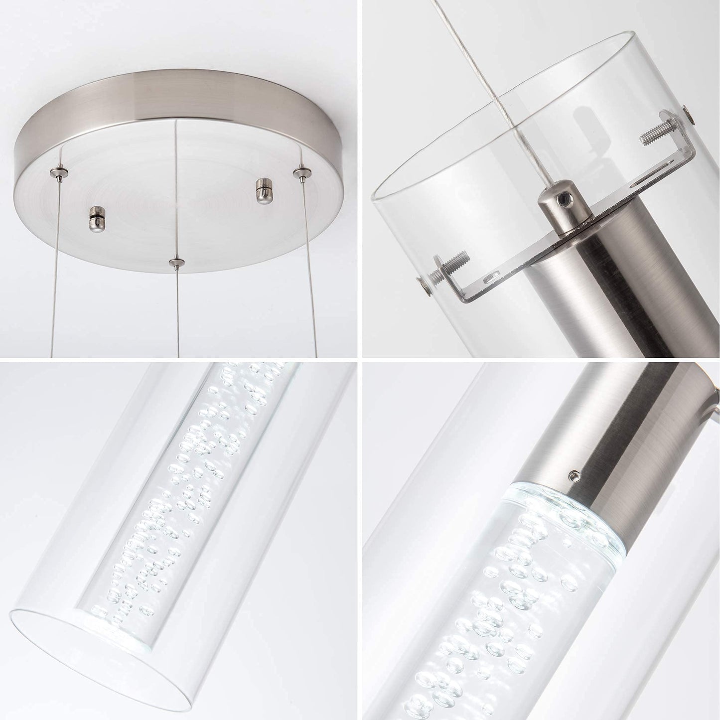Votag Kitchen Lighting Pendant Fixtures 3-Light Led Pendant Ceiling Fixture Brushed Nickel Bubble Cylinder Pendant Light With Adjustable Length For Kitchen Island Dinning Room Bedroom
