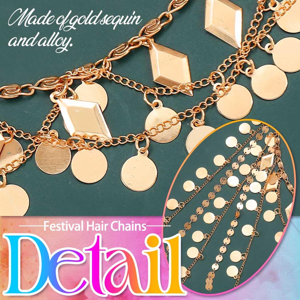 Kilshye Gold Head Chain Sequin Tassel Headpiece Hair Chains Festival Costume Headband for Women