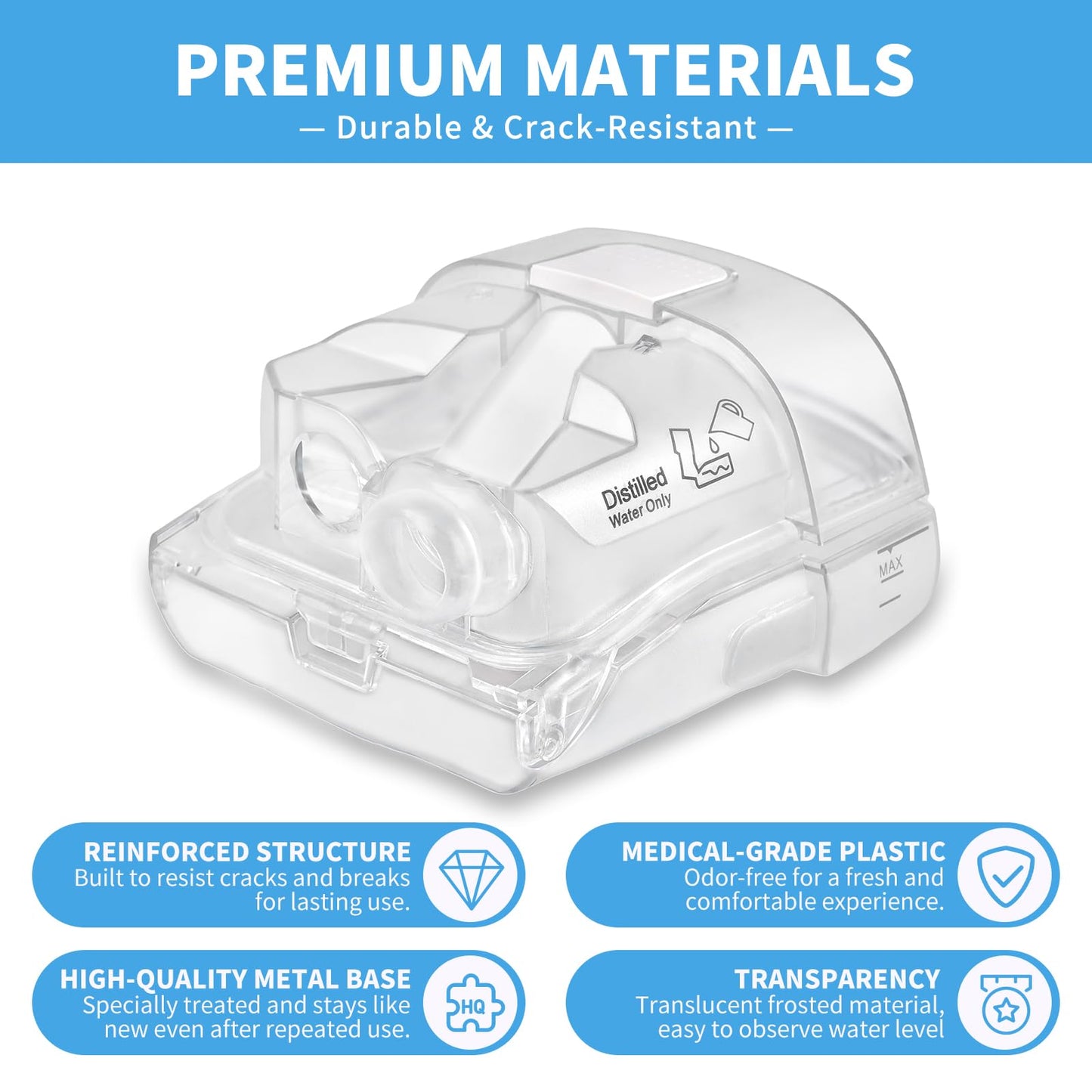 Replacement Water Chamber Compatible with ResMed AirSense 11 and AirCurve 11 CPAP Machines, Includes 10 Filter Packs