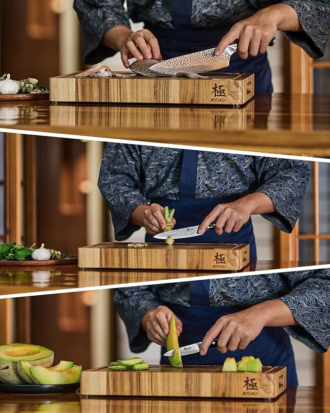 KYOKU Knife Set, Shogun Series 3pc Japanese Style Kitchen Knife Set, 8" Chef 3.6" Paring 6" Utility Knife with Sheath Gift Box, Professional Sharp Damascus Stainless Steel Knives for Meat Vegetable