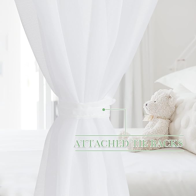 KGORGE Canopy Bed Sheer Curtains for Queen/King/Twin/Full Size, 8 Panels for Girls Boys Adults Bed, Home Bedroom Decor (White, 45 inch Width X 90 inch Length)