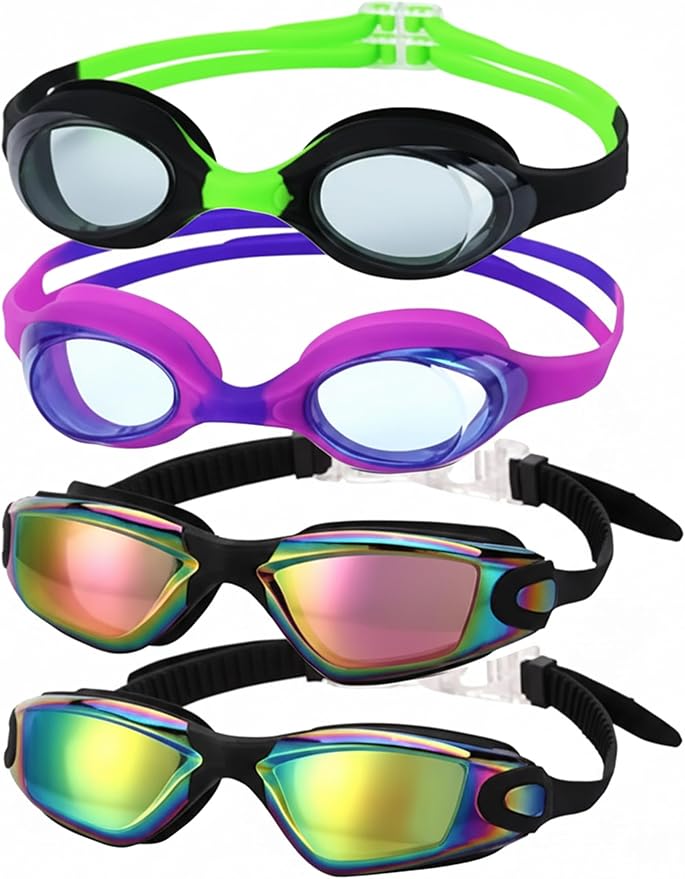 Romoc 4 Pack Kids Swim Goggles Ages 6-14 UV Protection Anti Fog No Leaking Pool Swimming Goggles for Boys Girls Youth
