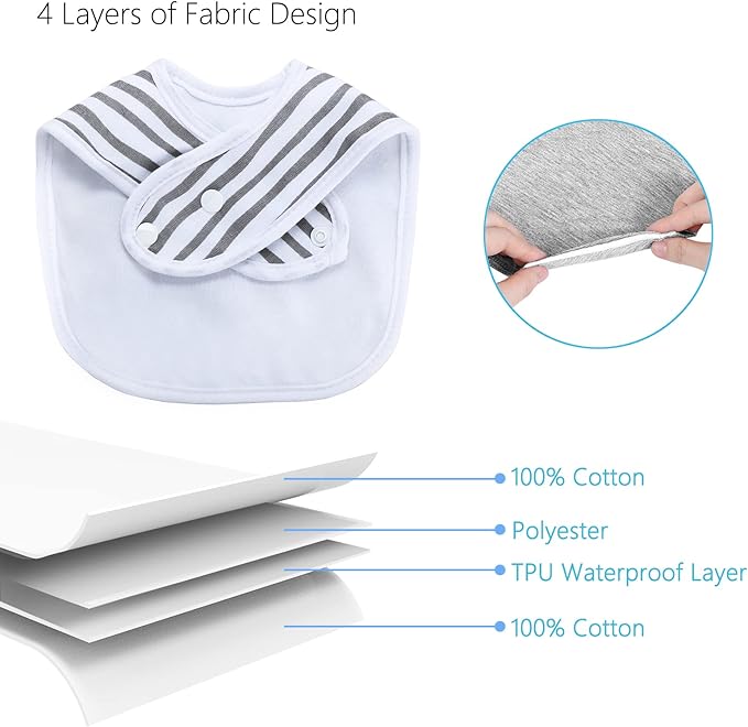Hakochia Waterproof Baby Bibs Organic Cotton Super Soft and Absorbent With Adjustable Snap for Baby Boys and Girls