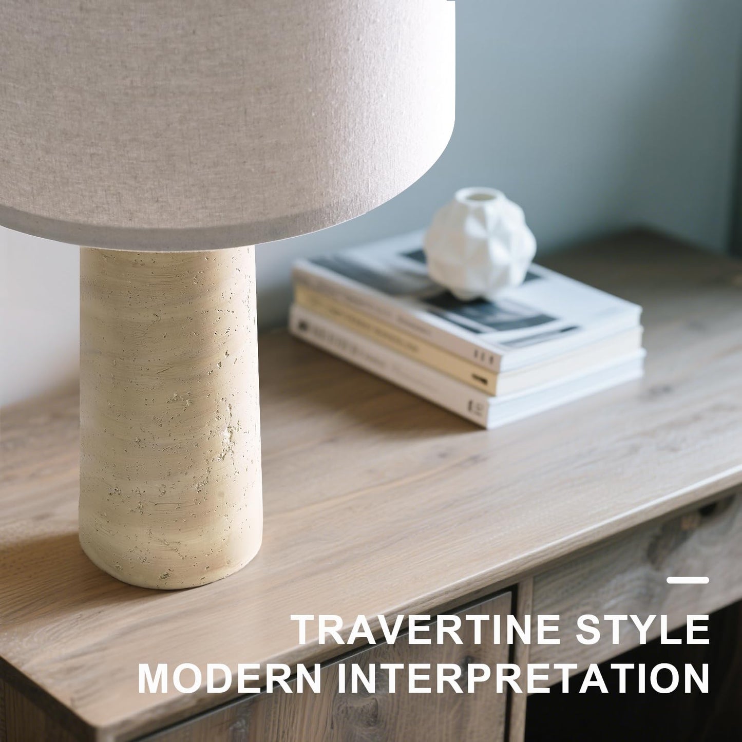BOBOMOMO Modern Table Lamp Set of 2, Beige Resin, 27.25in with Linen Shades, Model AMZ-T1255BG