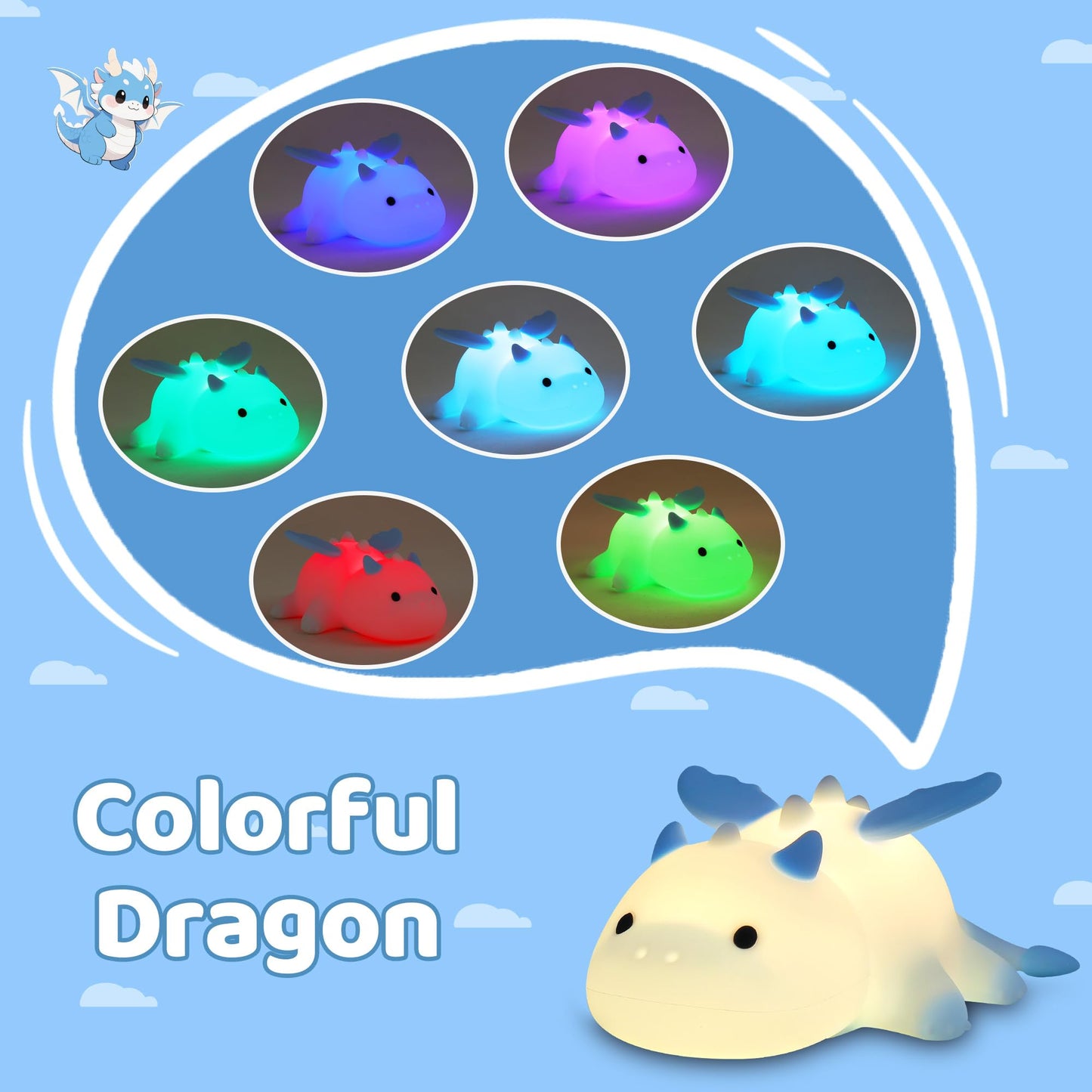 nite Dragon Night Light  Cute Dragon Lamp With 8 Color Lights  Soft Silicone Kids Nursery Nightlight Led Touch Light  Kids Bedroom Decor As Xmas Birthday Gifts