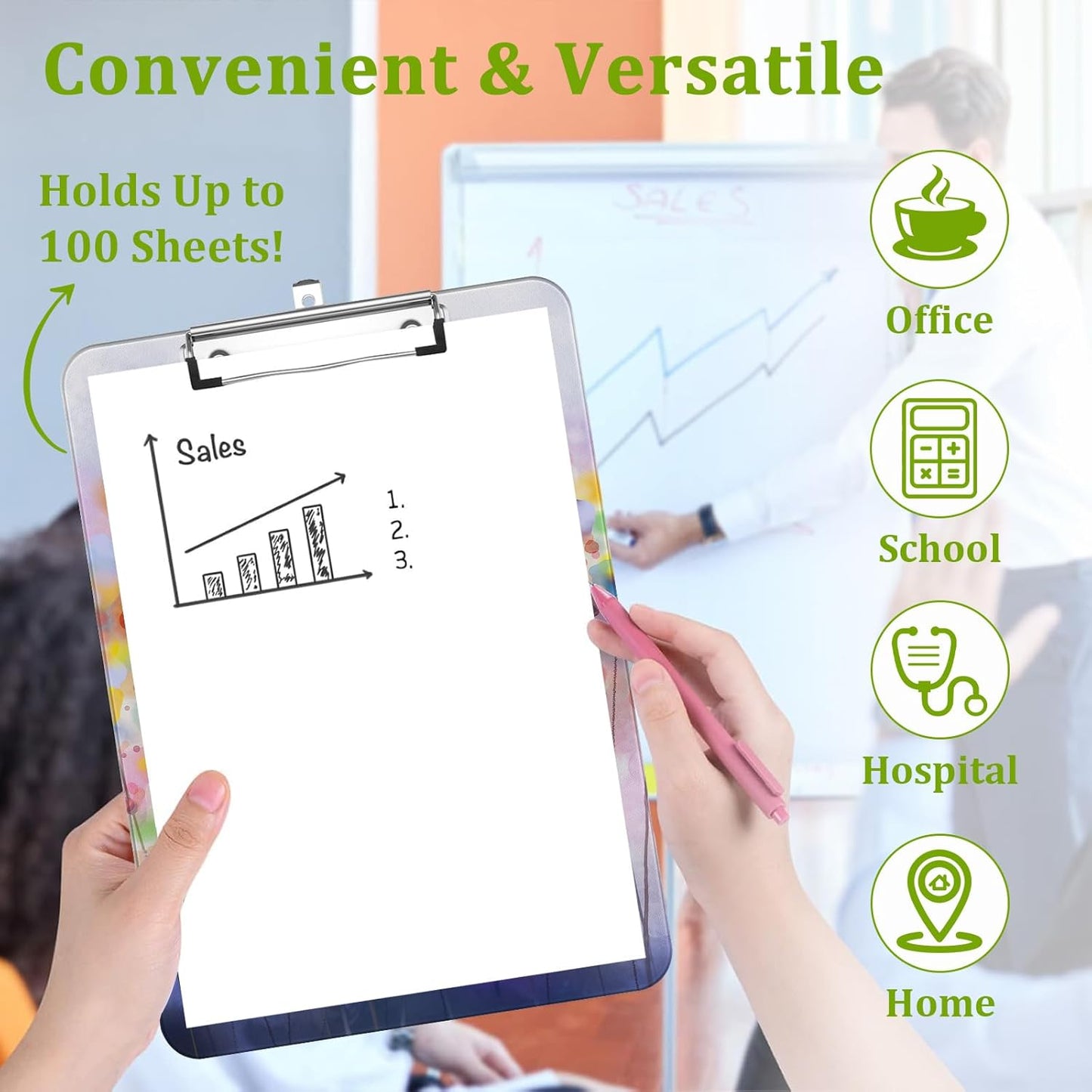 Watercolor Floral Clipboard,Decorative Acrylic Clipboard with Low Profile Metal Clip for Office,School,Teachers,Students Standard Letter Size 9x12.5