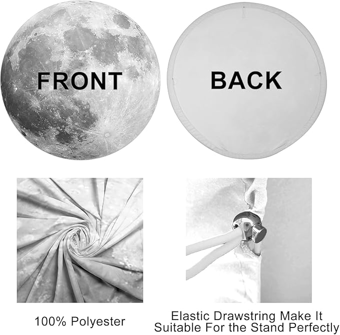 AOFOTO Lunar Surface Round Backdrop Outer Space Moon Happy Birthday Circle Background Cover Boy Girl 1st Birthday Party Children Kids Shoots Studio Props Network Celebrity Live Background 7.2x7.2ft