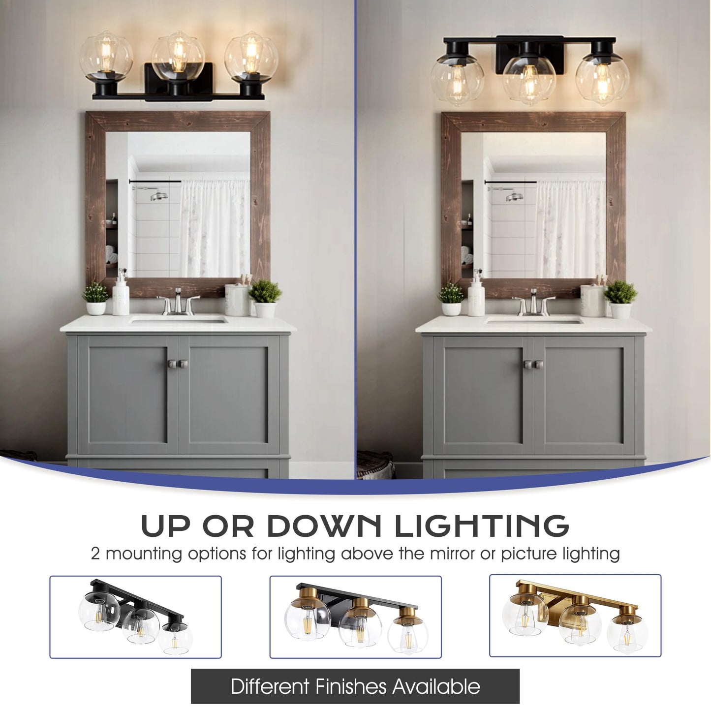 PAZALA 3 Light Vanity Lights for Bathroom, Globe Glass, Matte Black, E26 Base, 22 in, Perfect for Hallway & Mirror Lighting
