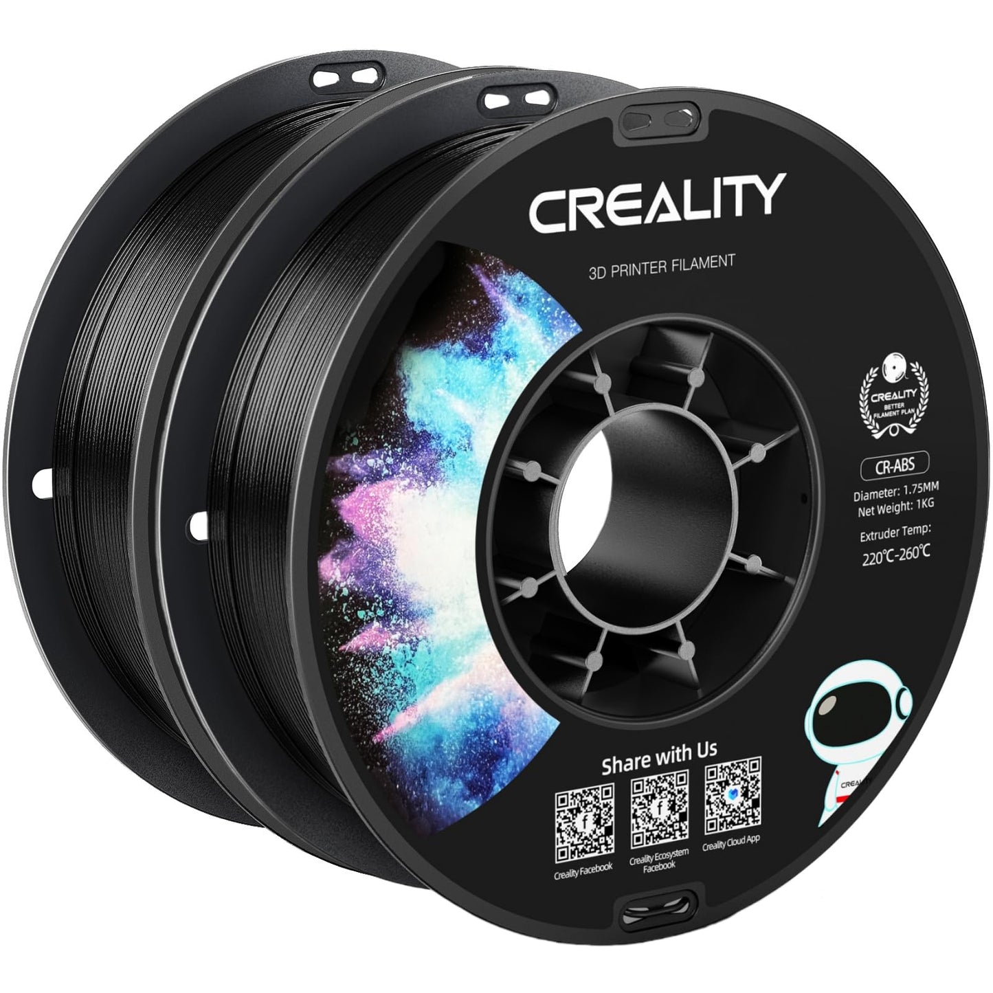 Creality ABS Filament 1.75mm Black 2 kg,3D Printer Filaments, Strong, Durable, Good Heat Resistant, Less Odor, Dimensional Accur