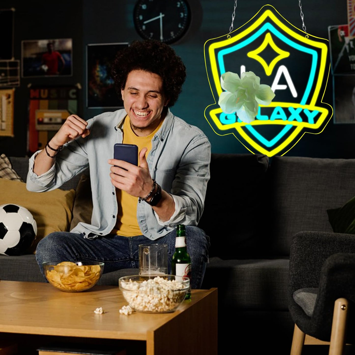 Wonderfullife Galaxy Soccer Neon Sign For Club Garage Or Man Cave Decor Gifts For Men With La Football Team Logo Bright Neon For Party Bar Dorm Office Wall Art And Game Room Deco.