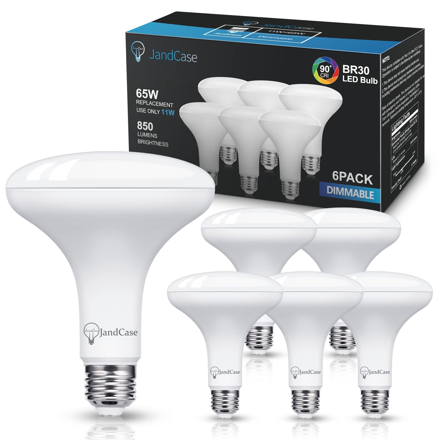 Jandcase Br30 Led Flood Light Bulbs, Dimmable 11W (65W Equivalent), 5000K Daylight White, E26 Base, 6 Pack, Ul & Energy