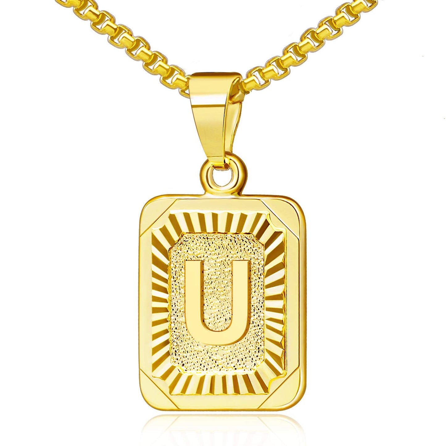 JSJOY Gold Initial Necklace for Women, Gold Pendant Initial Necklaces for Boys, Monogram Letter U Necklace Gold Boys Necklaces