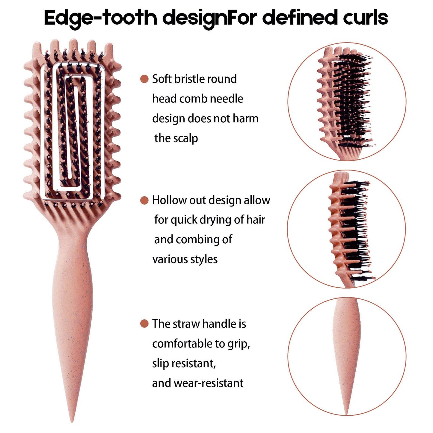 MMBVSZ Curly Hair Brush - Candybrush Curl Defining for Detangling & Shaping Curls, Matte Pink, Plastic, Suitable for Wet & Dry Hair