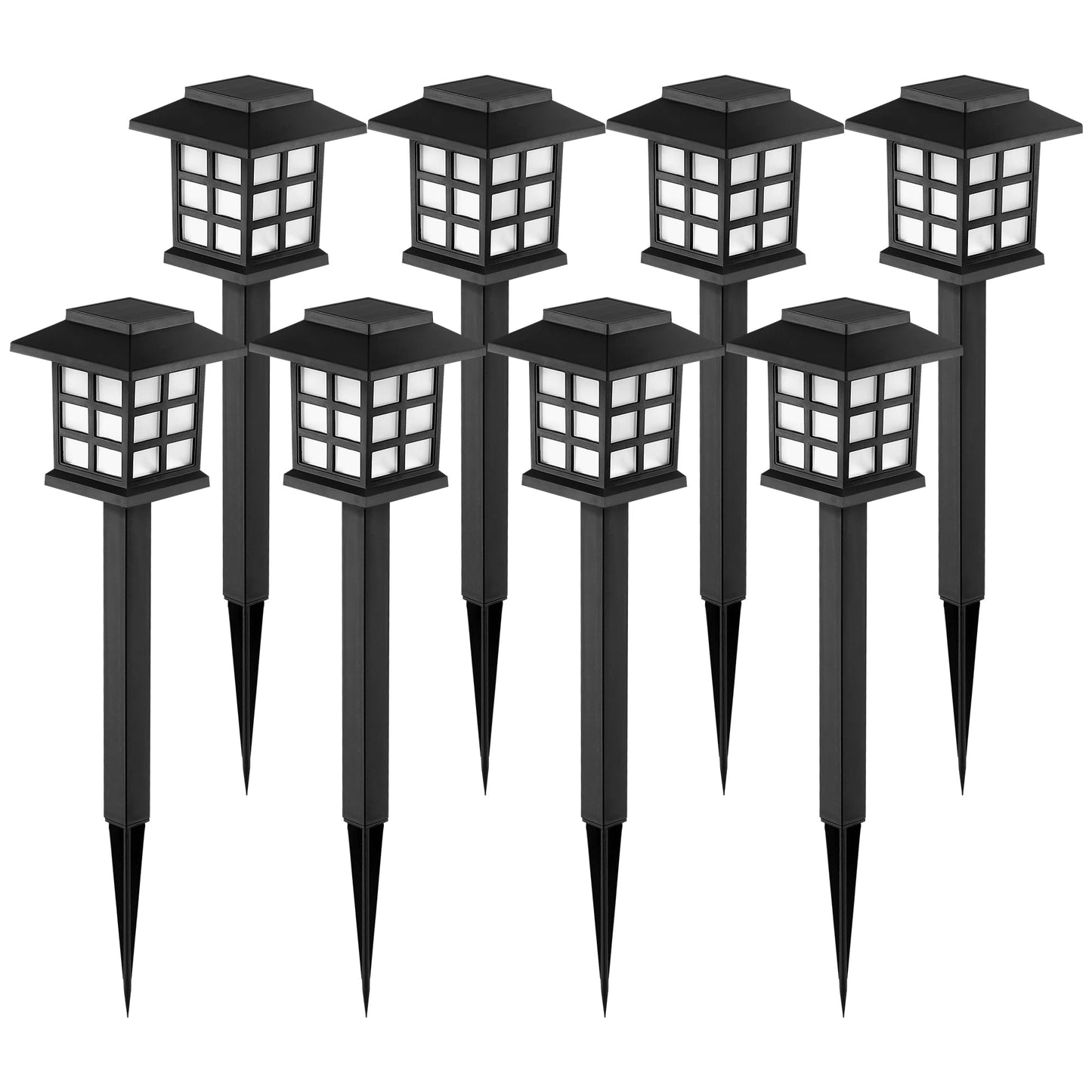 Gigalumi Solar Outdoor Lights - 8 Pack Led Waterproof Garden Path Lights, Black, 10 Hours Of Lighting, Model 8-Fxd
