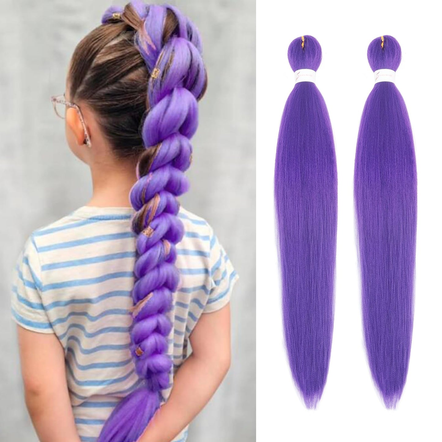 Purple Braiding Hair Pre Stretched 30 Inch - Purple Hair Extensions for Braids Long Synthetic Yaki Braiding Hairs DIY Braids Pon