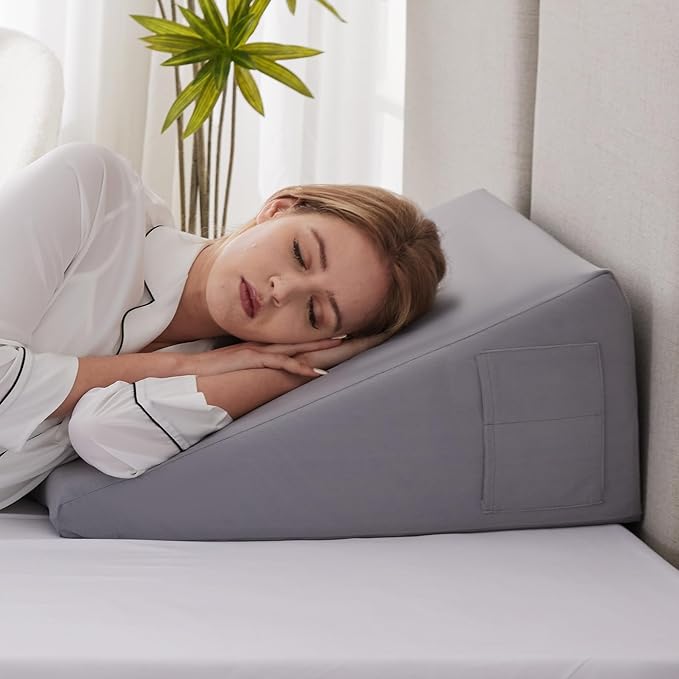 Bed Wedge Pillow for Sleeping, 7.5" Wedge Pillows for After Surgery, Soft Memory Foam Top, Triangle Pillow Wedge, Body Positioners for Leg Elevation, Acid Reflux, Gerd, Snoring Relief, Velvet