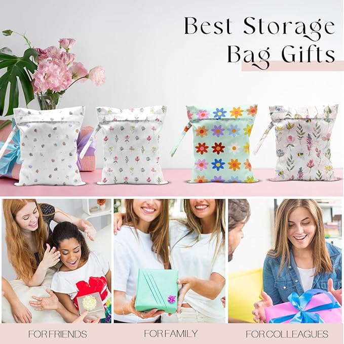 4 Pack Wet Bag for Swimsuit, Beach Travel Essentials Wet Dry Bag, for Sunscreen Toiletry Dirty Clothes Yoga Gym Diaper, Friend Summer Beach Vacation Gifts. Floral