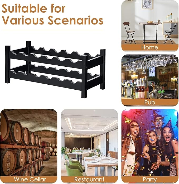 COSTWAY Wine Rack Countertop, 12 Bottles Bamboo Wine Holder, 2-Tier Freestanding Wine Storage Cabinet Shelf for Home, Kitchen, Bar, Pantry, Wine Cellar, Easy-Assembly, Brown (24.5L x 9.5W x 10H)