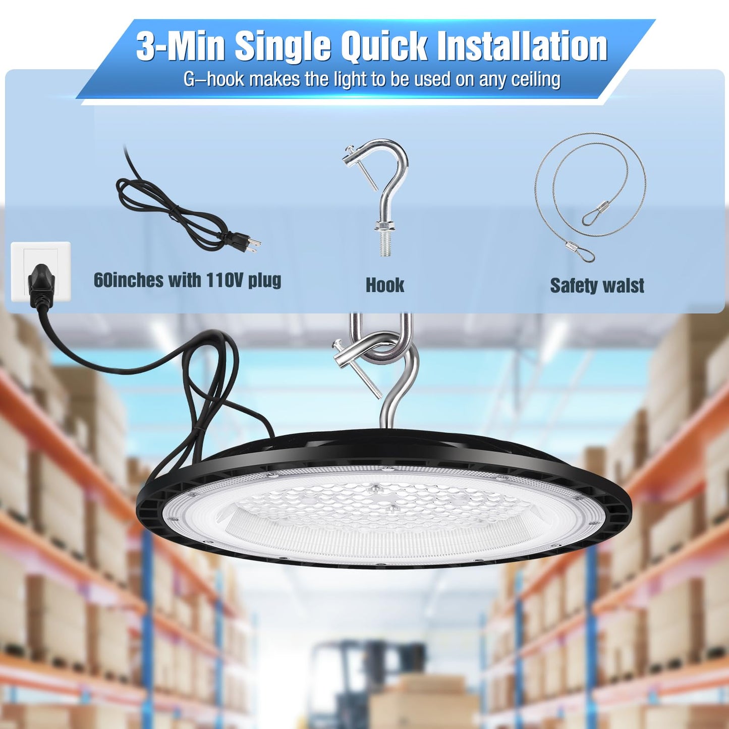 Yanycn 200W Ufo Led High Bay Light Fixture 120Vac 30800Lm 5000K Daylight Commercial Shop Bay Lighting [850W Mh/Hps Equiv.] Us Plug Area Lighting For Garage/Warehouse/Barn/Gym/Factory/Workshop