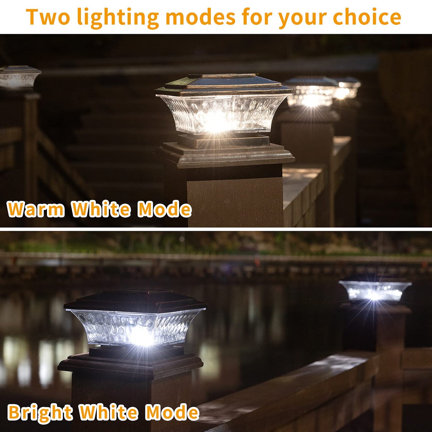 HUYIENO Solar Post Cap Lights LED Deck Fence Light 12pk Brushed Copper Warm White/Bright White Plastic
