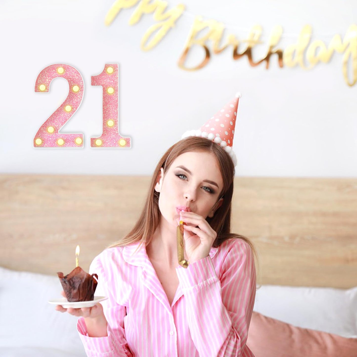 8.7In 21St Birthday Decorations Gifts For Her Him  Light Up Numbers Decorative Sign For 21St Birthday Wedding Work Anniversary Backdrop Table Wall Decor(Shining Pink)