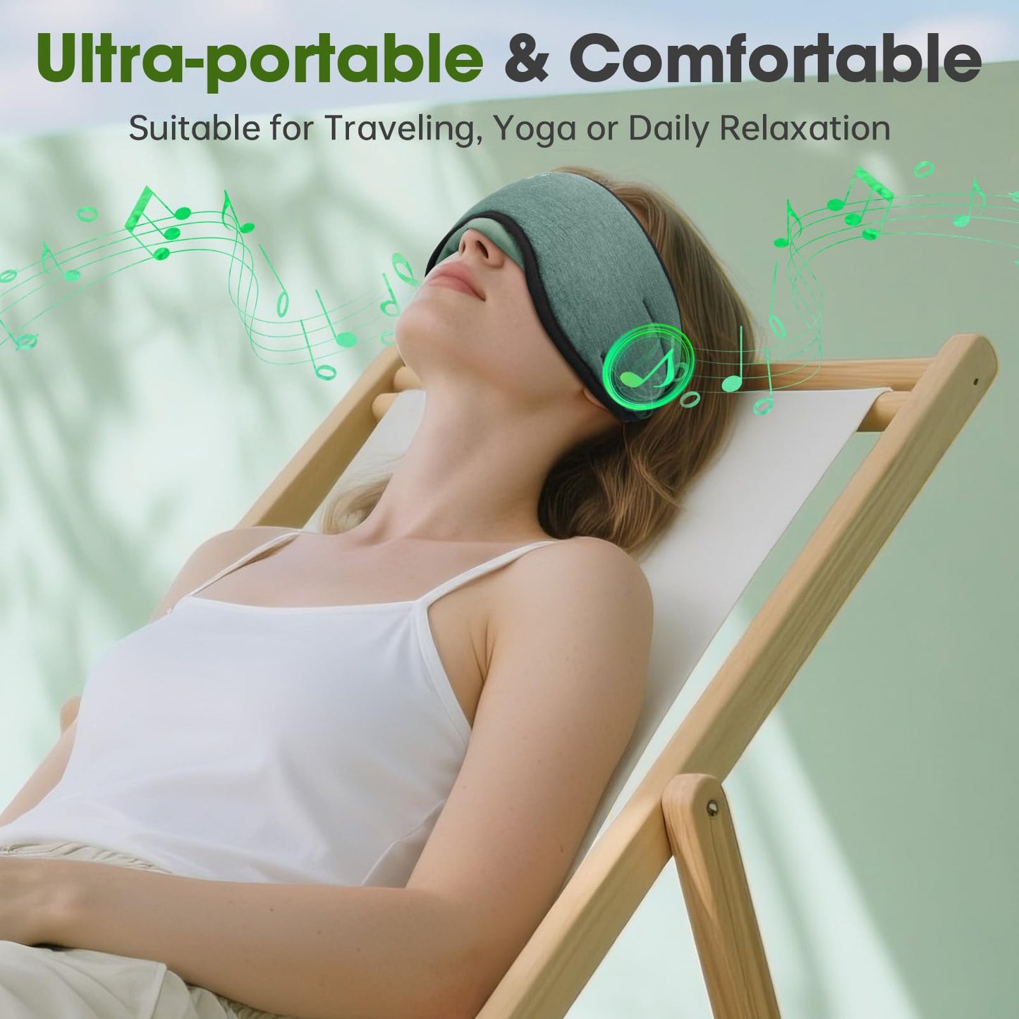 ZHENYEMEI Sleep Headphones with Bluetooth 5.4 Sleep Mask, Bamboo Cotton Music Wireless Bluetooth Eye Mask for Sleeping, Earphones HD Speaker Microphone for Travel, Gifts for Men Women, Green