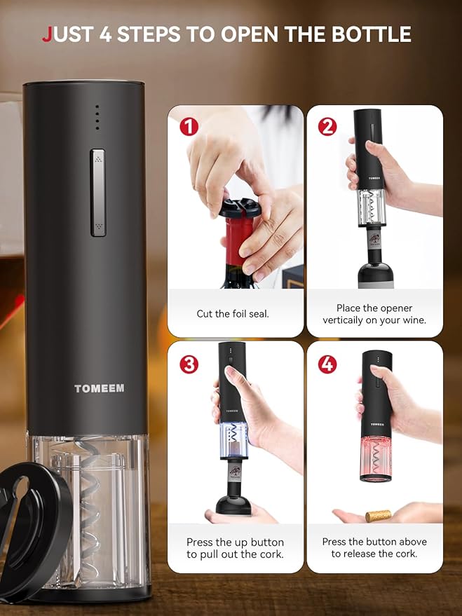 Rechargeable Electric Wine Gift Set - Aerator, Vacuum Stoppers, Foil Cutter and Bottle Opener for Home Bar and Outdoor Parties