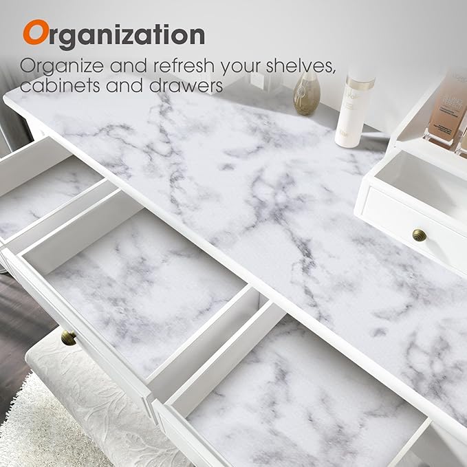 Beautysaid Shelf and Drawer Liner for Kitchen Cabinet, Non Adhesive Non Slip Shelf Paper Waterproof Washable Thickened for Dresser Pantry Shelve Bathroom Protector Liner(Marble,23.6 in x 20 FT)