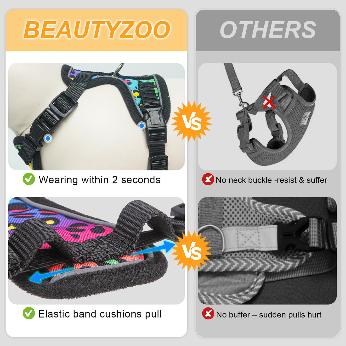 BEAUTYZOO Escape Proof Cat Harness and Leash for Walking, Soft Adjustable Cute Vest for Small to Large Cats, Reflective Breathable Easy-Control Outdoor Jacket, Kitten Harness and Leash Set, Leopard, S