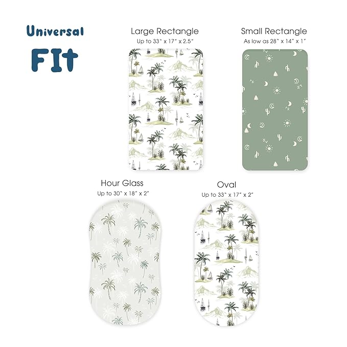 GRSSDER Stretchy Ultra Soft Fitted Bassinet Sheets 3 Pack, Universal Fit for Baby Cradle Moses Basket Oval Rectangle Mattress Safe and Snug, Sunny Holiday Print