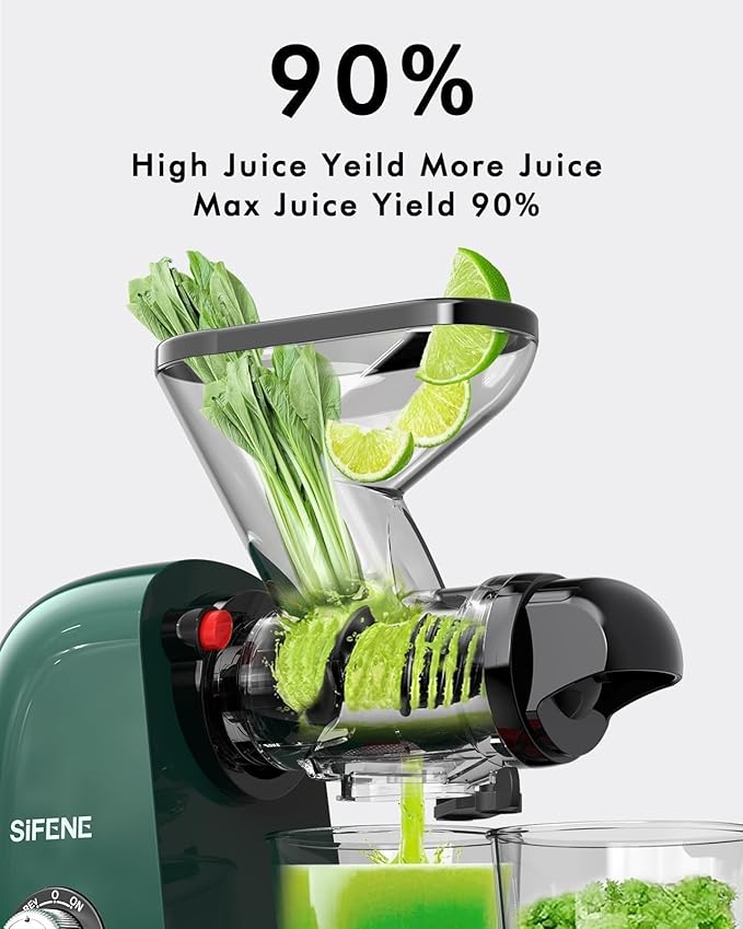 SIFENE Single Auger Masticating Juicer – Cold Press Slow Juicer for Celery, Carrots, Ginger & Fruits, Dual Feed Chute, BPA Free, Quiet Motor, Easy to Clean, Compact for Small Kitchens