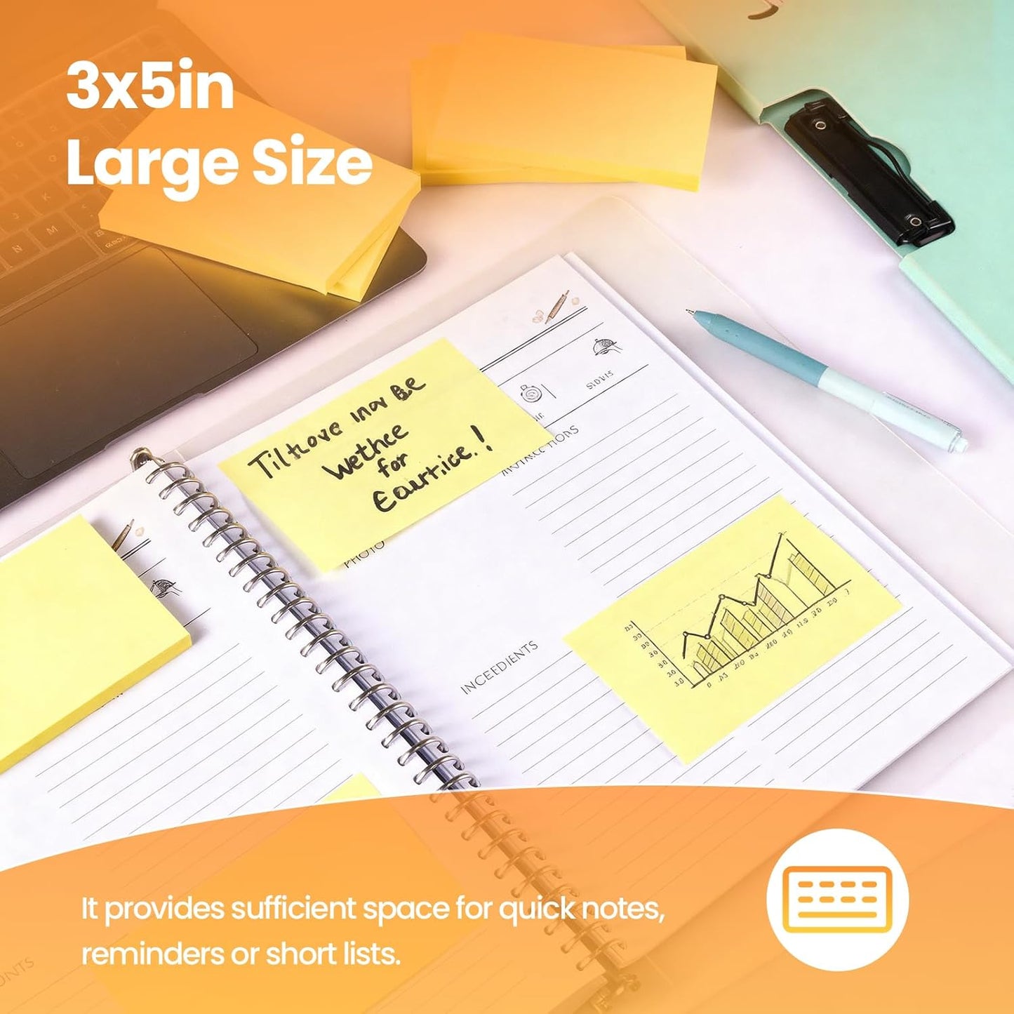 480 Sheets 3 in x 5 in Large Sticky Notes, 76 x 127 mm 6 Pads Classic Yellow Self-Stick Pads for Notebook,Office,School and Home,80 Sheets/Pad (6 Pads Yellow)
