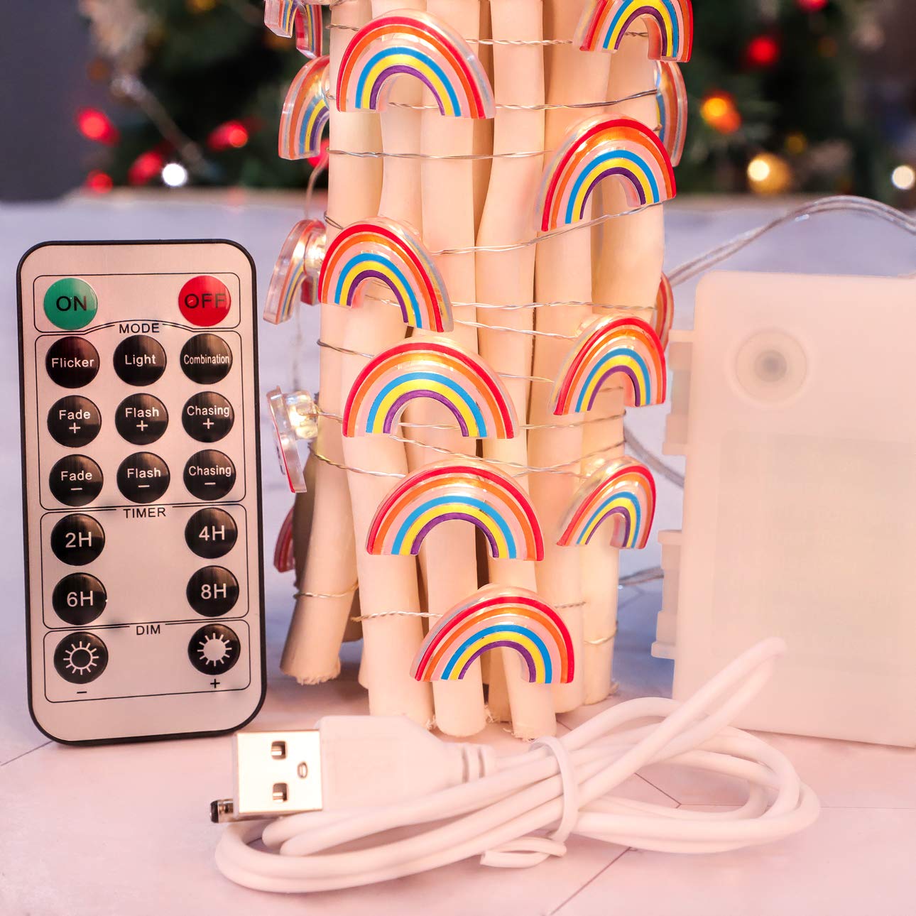 FLAVCHARM Fairy String Lights 10FT 30LEDs Rainbow USB/Battery Operated Remote Control for Home Party Garden Decor Model F-Y135-RBW