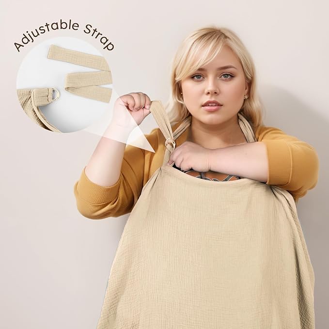 Yoofoss Muslin Nursing Cover for Breastfeeding, 100% Cotton Breastfeeding Cover with Arch Neckline, Soft Breathable Privacy Nursing Covers for Women, Multi-use Breastfeeding Essentials-Apricot