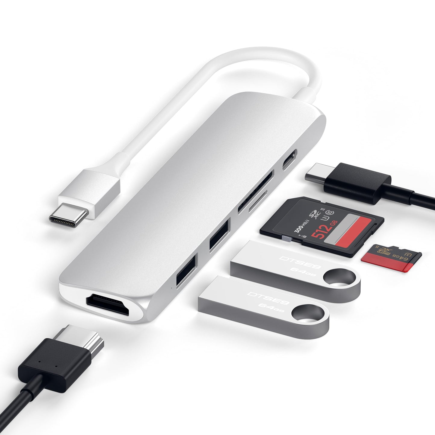 Satechi Usb C Hub Slim Multiport Adapter V2 With 60W Usb C Pd, 4K Hdmi (60Hz), Micro/Sd Card Readers, Usb 3.0, For Macbook Air/P