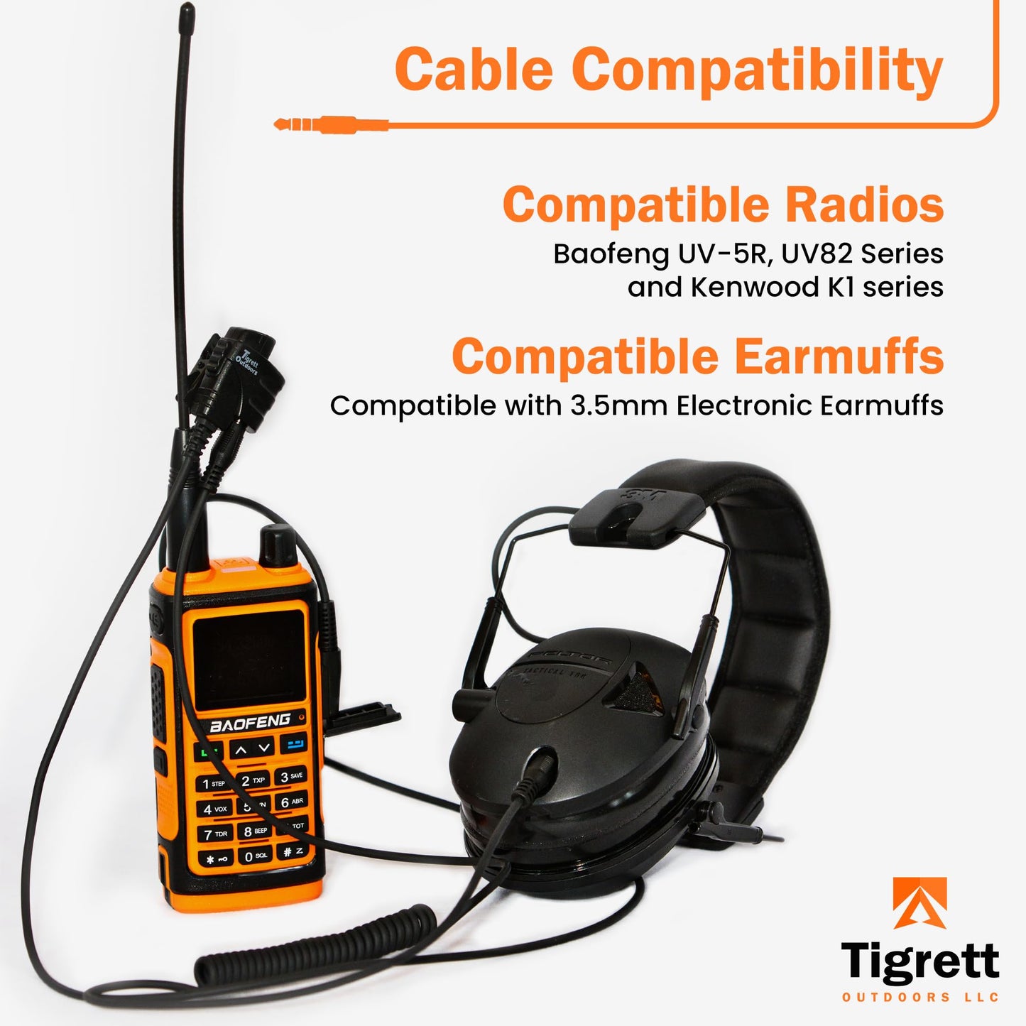 Tigrett Outdoors Smc Push-To-Talk Cable W/ 3.5Mm Audio Cable Adapter For Kenwood K1 Radios Including Baofeng Uv5R - Ptt For Elec