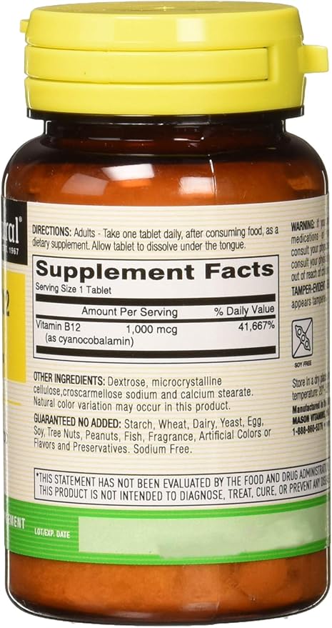 Mason Natural Vitamin B-12 1000mcg Sublingual Tablets - 100 Ea