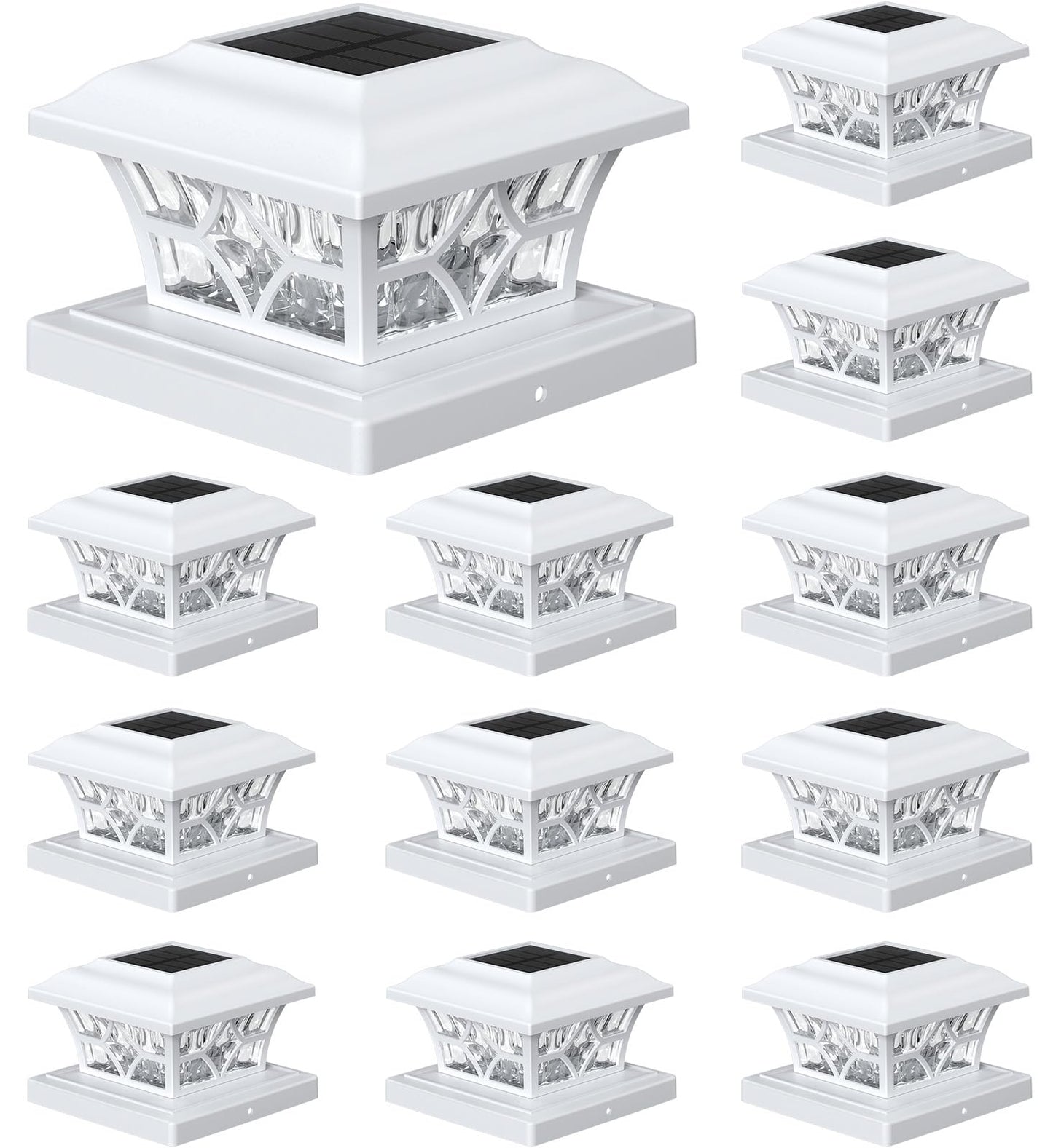 APONUO Solar Post Cap Lights - 12 Pack, IP64 Waterproof, 1000mAh Battery, for 4x4 5x5 6x6 Fences, White,