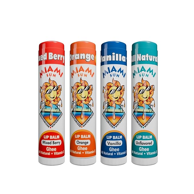 Miami Sun Natural Ghee Lip Balm, Hydrating Lip Treatment with Shea Butter & Beeswax, Organic & Non-Toxic, Best for Dry, Chapped Lips - Moisturizing, Healing, Chemical-Free Care (Gift of 40, Variety)